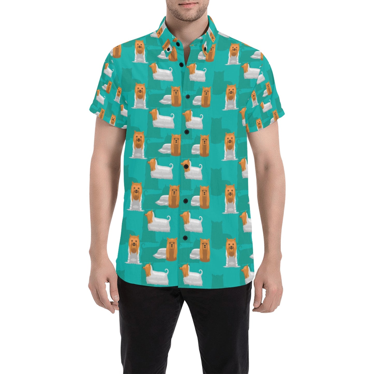 Silky Terriers Print Design LKS301 Men Short Sleeve Button Up Shirt