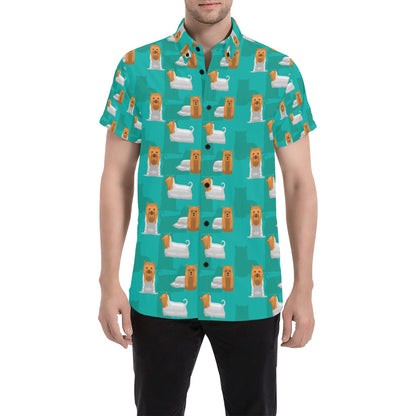 Silky Terriers Print Design LKS301 Men Short Sleeve Button Up Shirt