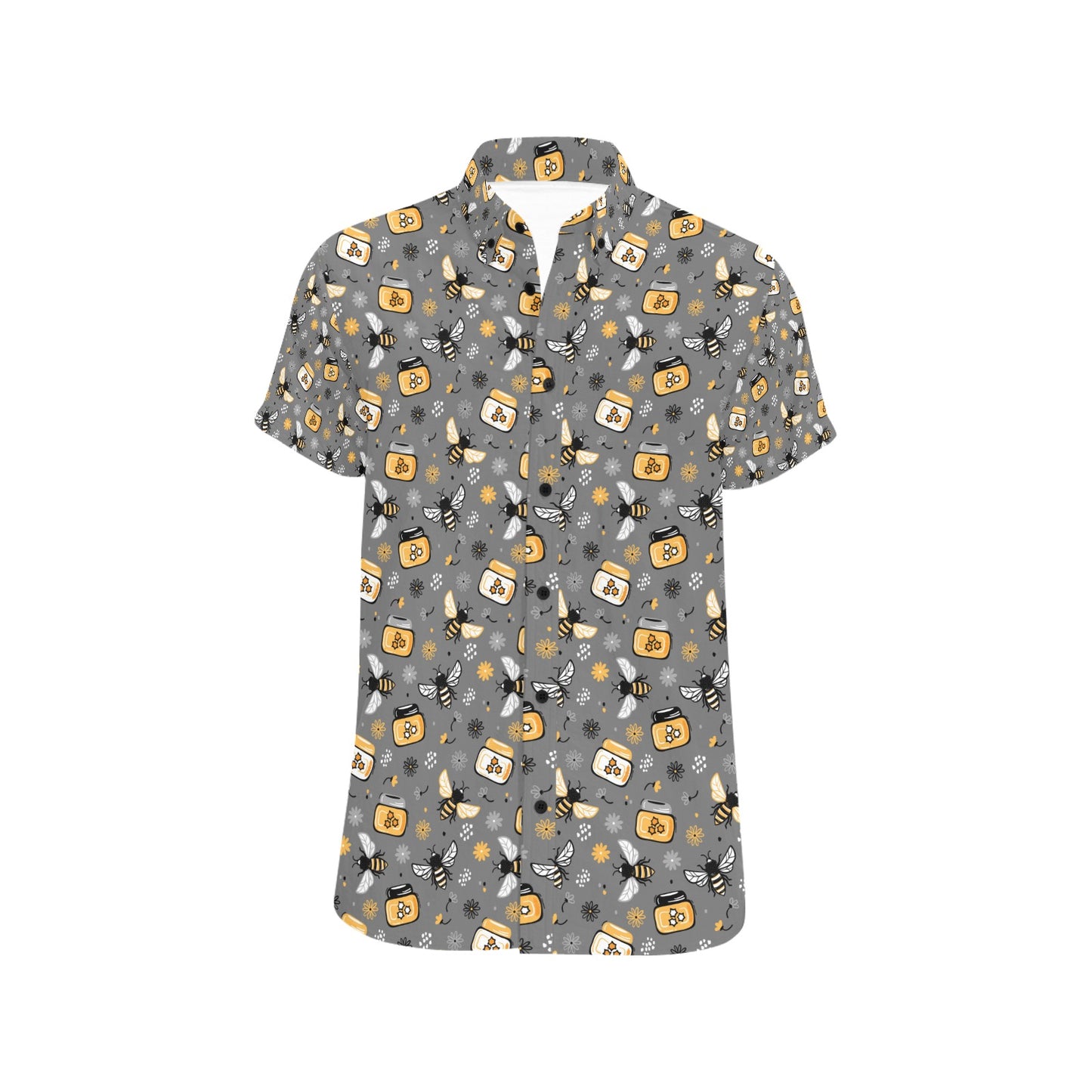 Honey Bee Print Design LKS301 Men Short Sleeve Button Up Shirt