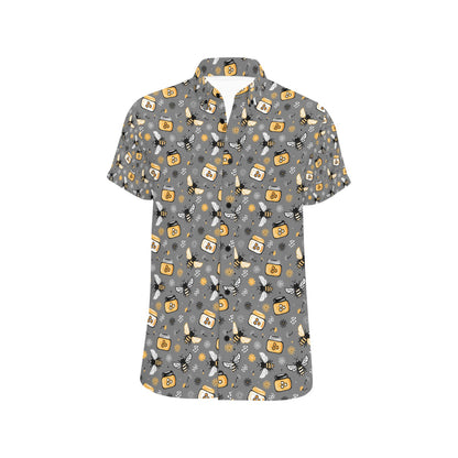 Honey Bee Print Design LKS301 Men Short Sleeve Button Up Shirt