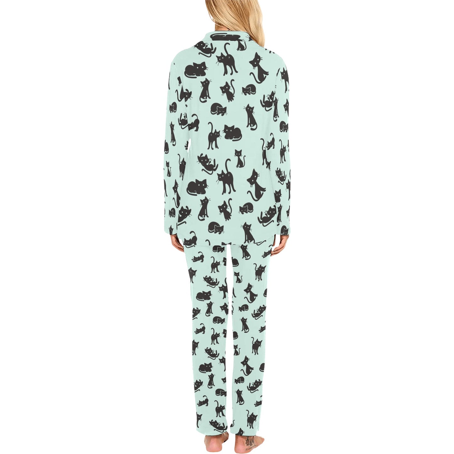 Black Cat Pattern Print Design 04 Women's Long Pajama Set