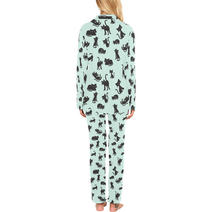 Black Cat Pattern Print Design 04 Women's Long Pajama Set