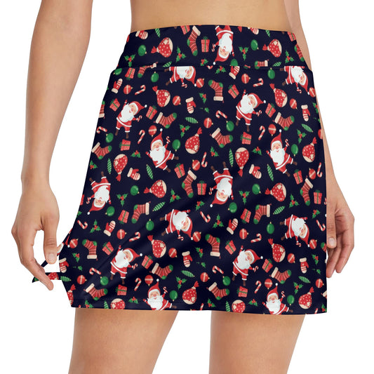 Santa Christmas Themed Print Design LKS304 17" Golf & Pickleball Skort with Pockets