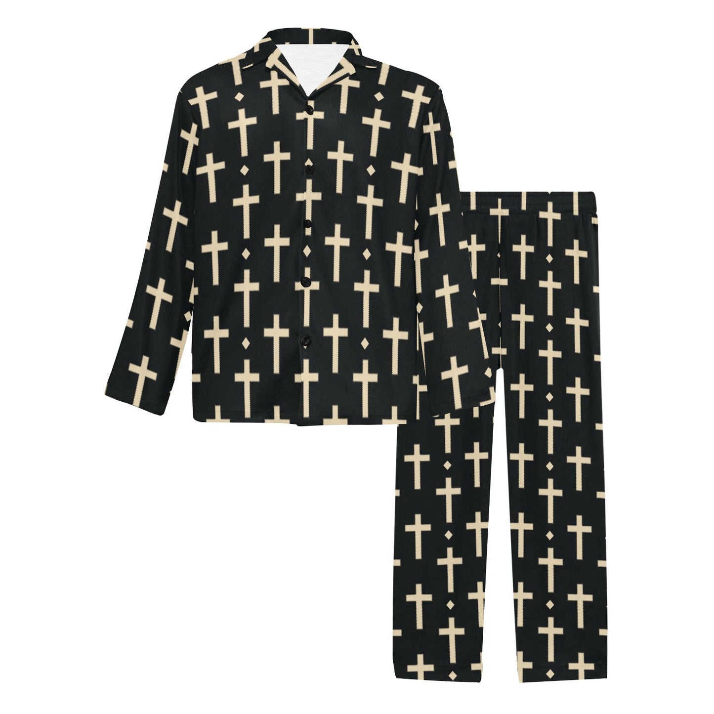 Cross Pattern Print Design 03 Men's Long Pajama Set