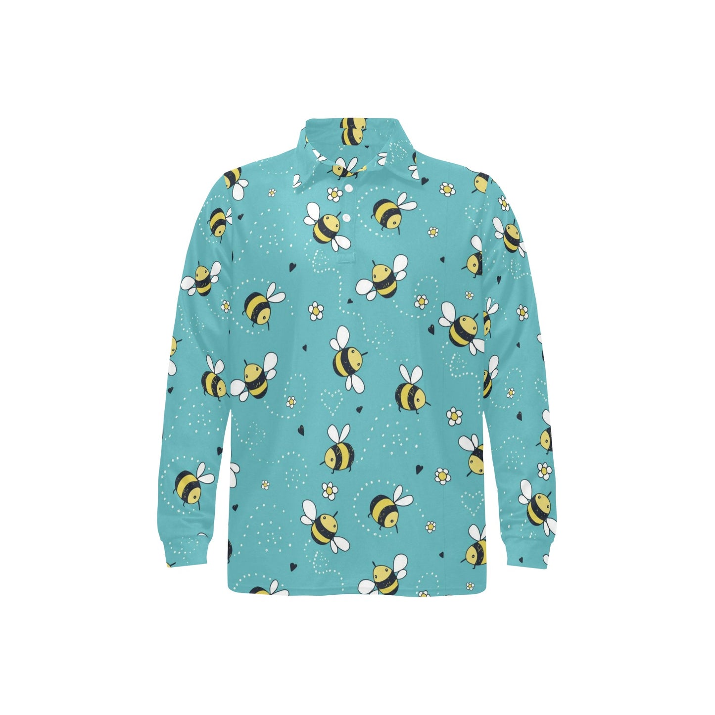 Bee Pattern Print Design BEE02 Long Sleeve Polo Shirt For Men's