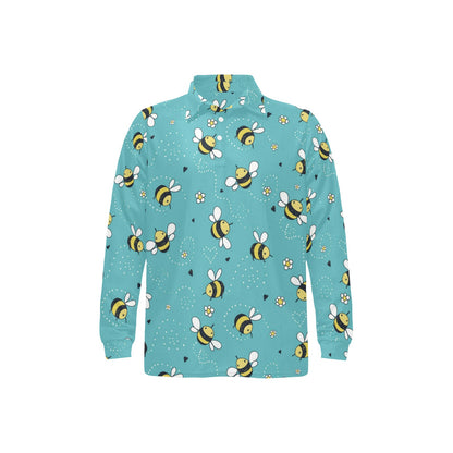 Bee Pattern Print Design BEE02 Long Sleeve Polo Shirt For Men's