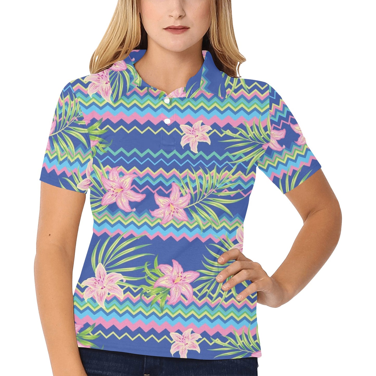 Lily Pattern Print Design LY015 Women's Polo Shirt