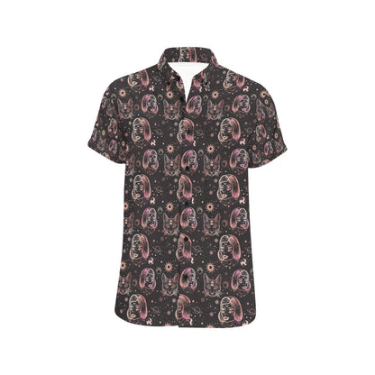 Third Eye Girl Cat Print Design LKS305 Men Short Sleeve Button Up Shirt