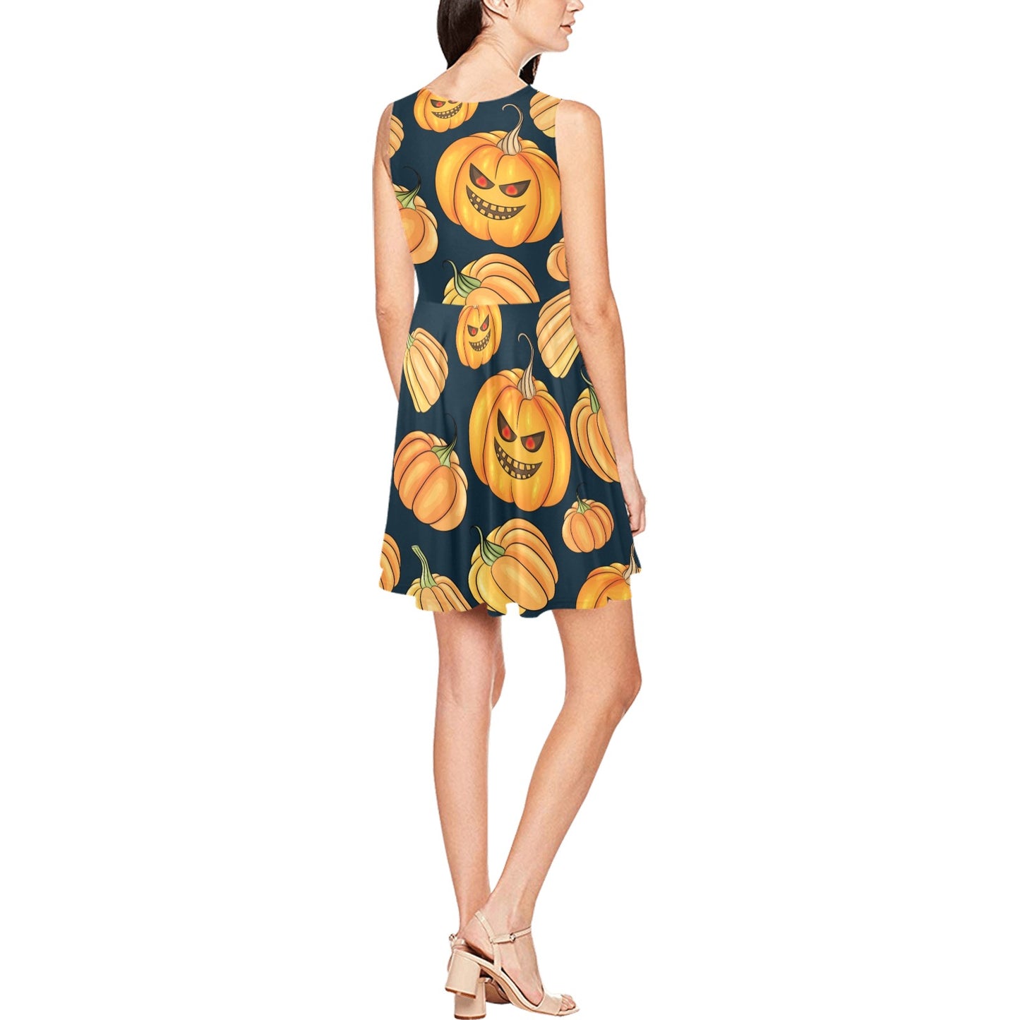 Pumpkin Halloween Pattern Print Design A04 Sleeveless Dress