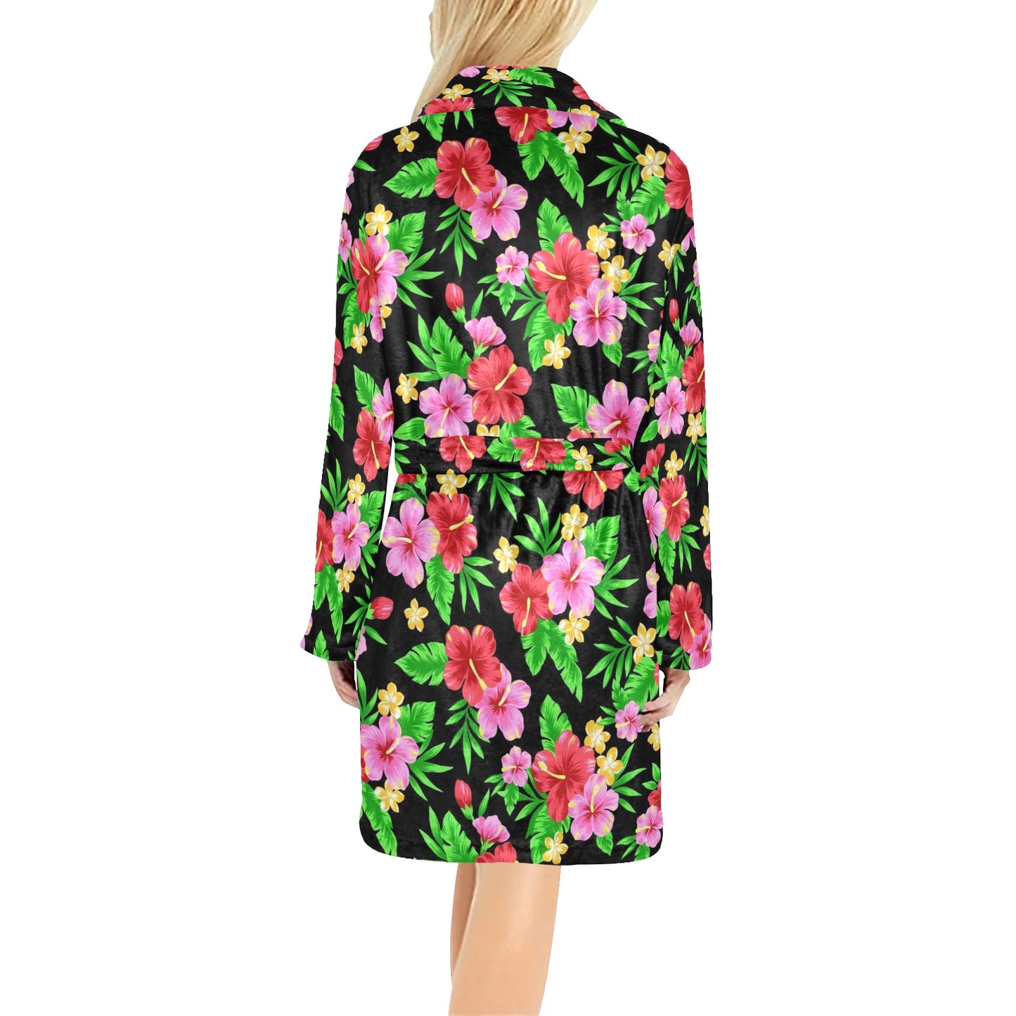 Pink Red Hibiscus Pattern Print Design HB023 Women's Fleece Robe
