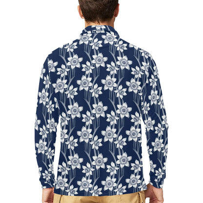 Daffodils Pattern Print Design DF09 Long Sleeve Polo Shirt For Men's
