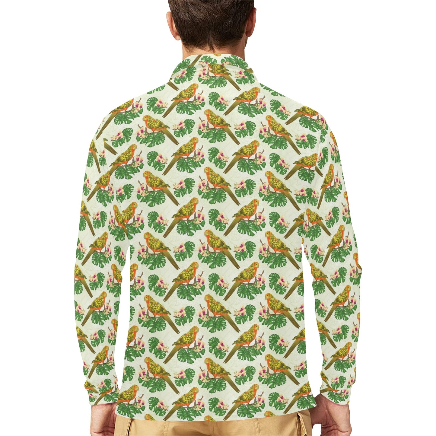 Conures Pattern Print Design 01 Long Sleeve Polo Shirt For Men's