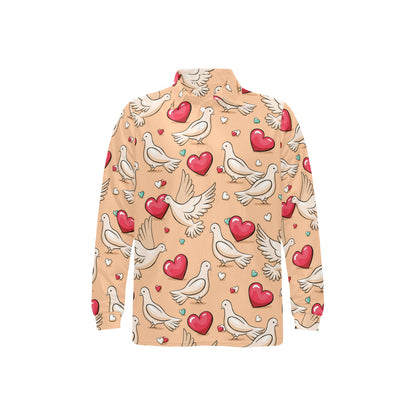 Pigeon Heart Pattern Print Design 04 Long Sleeve Polo Shirt For Men's