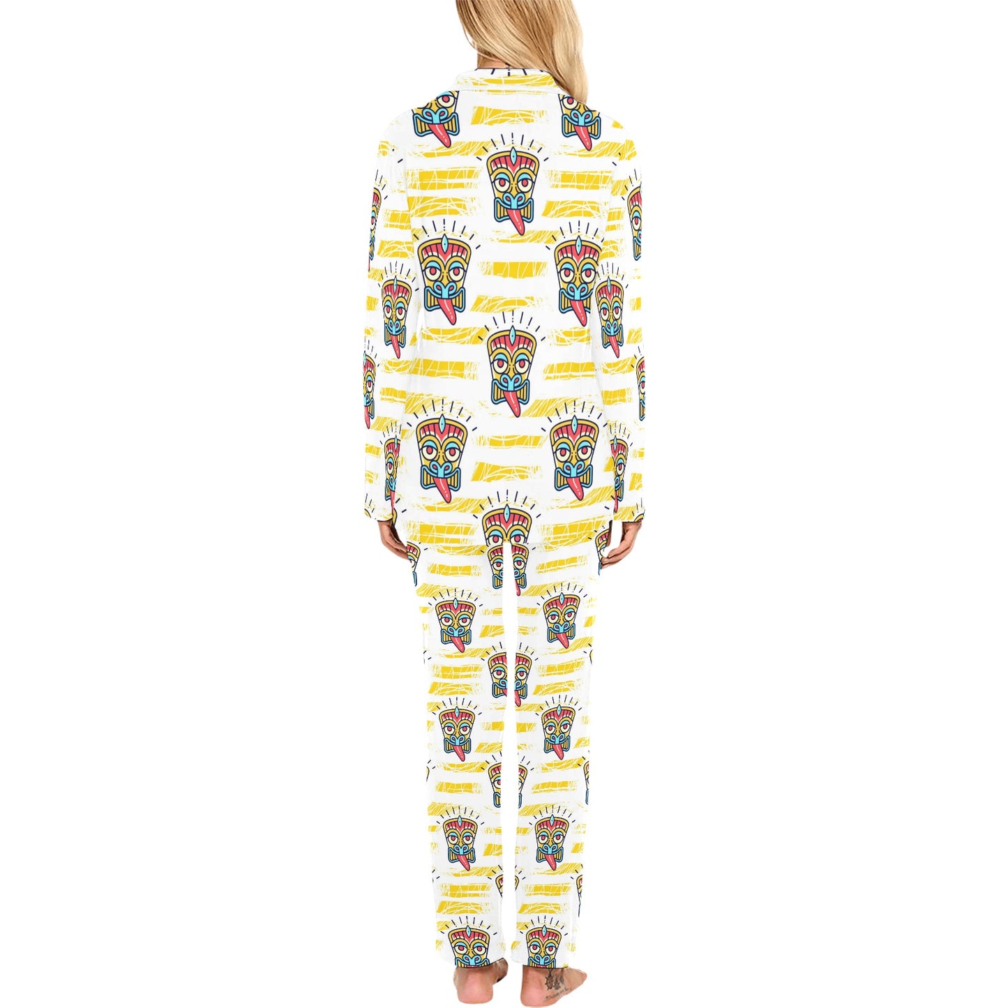 Tiki Smile Mask Print Pattern Women's Long Pajama Set