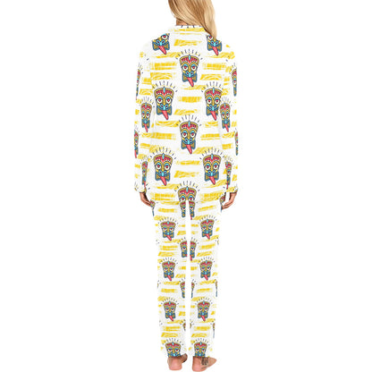 Tiki Smile Mask Print Pattern Women's Long Pajama Set