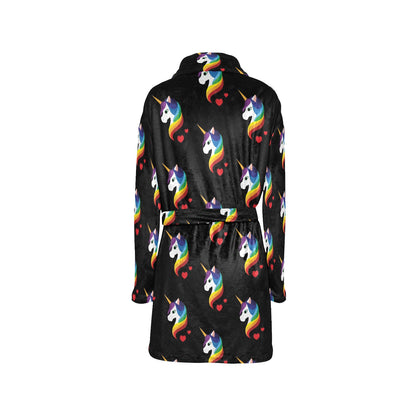 Rainbow Unicorn Pattern Print Design A03 Women's Fleece Robe
