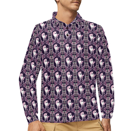 Unicorn Fantastic Flower Long Sleeve Polo Shirt For Men's