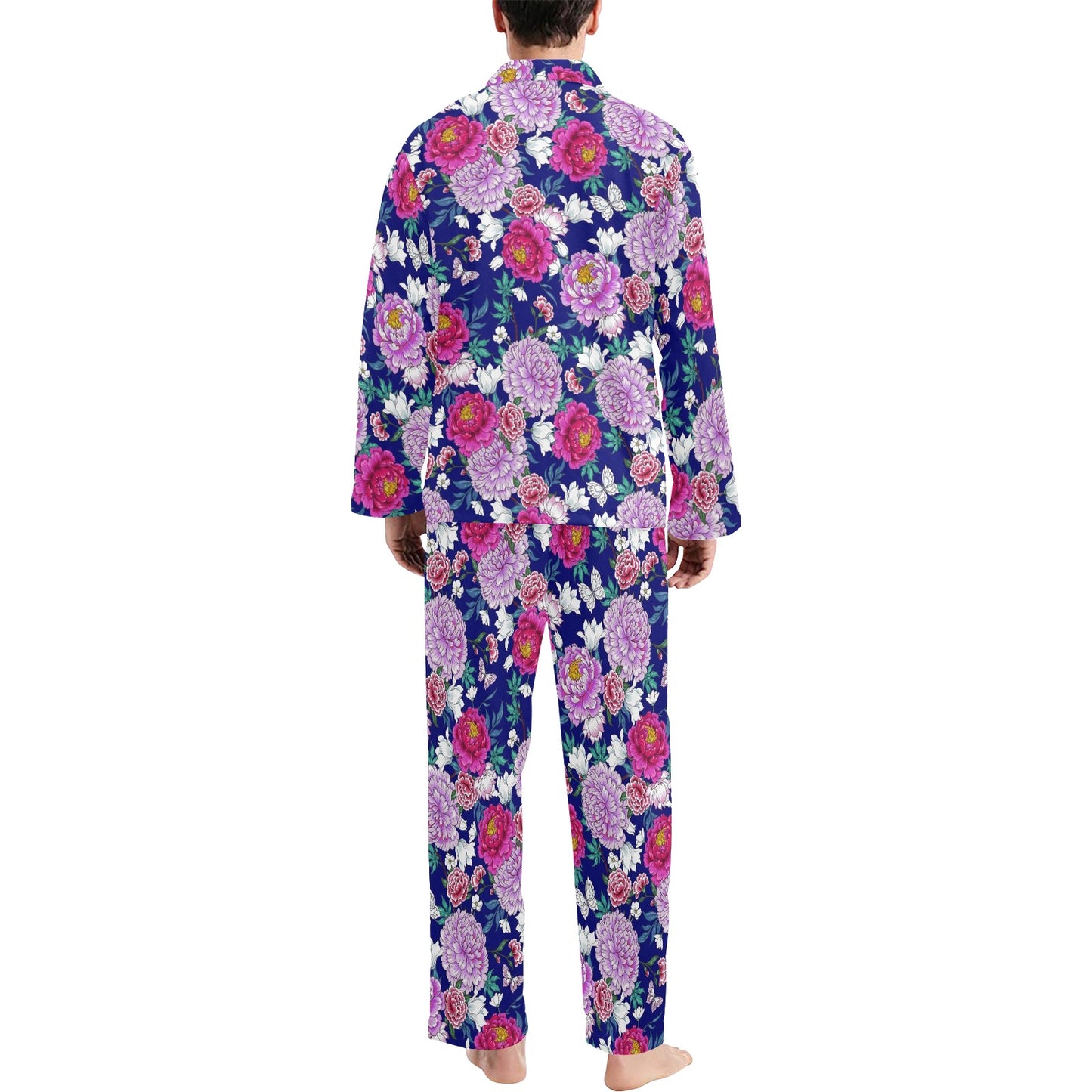 Dahlia Pattern Print Design DH013 Men's Long Pajama Set