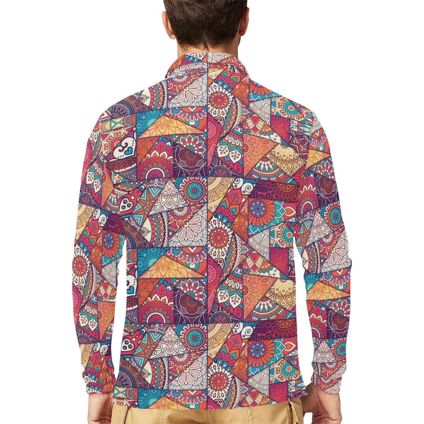 Patchwork Print Design LKS401 Long Sleeve Polo Shirt For Men's
