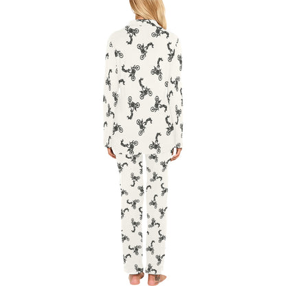 Motocross Pattern Print Design 03 Women's Long Pajama Set