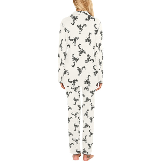 Motocross Pattern Print Design 03 Women's Long Pajama Set