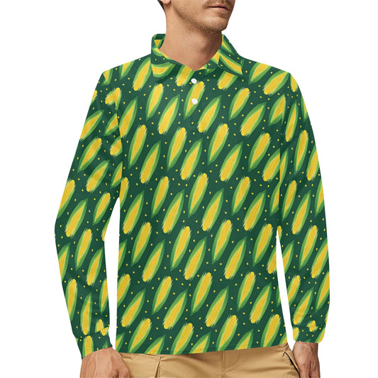 Corn Pattern Print Design 03 Long Sleeve Polo Shirt For Men's
