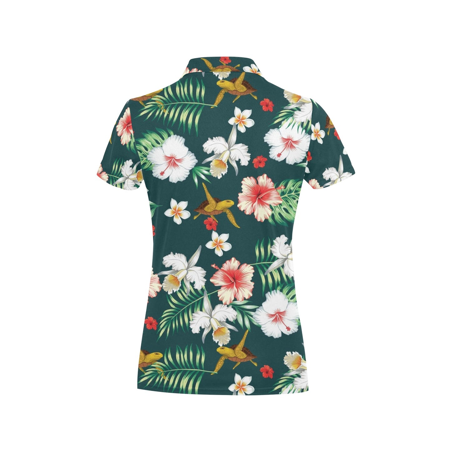 Hawaiian Flower Design with SeaTurtle Print Women's Polo Shirt