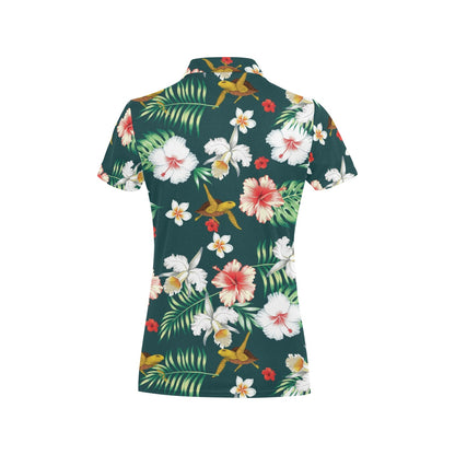 Hawaiian Flower Design with SeaTurtle Print Women's Polo Shirt