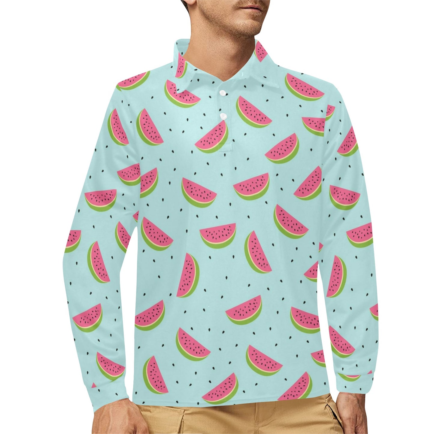 Watermelon Pattern Print Design WM06 Long Sleeve Polo Shirt For Men's