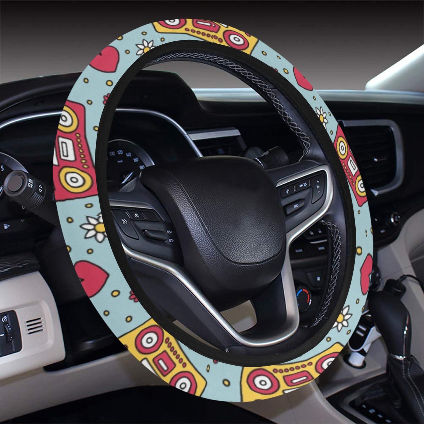 Hippie Print Design LKS307 Steering Wheel Cover with Elastic Edge