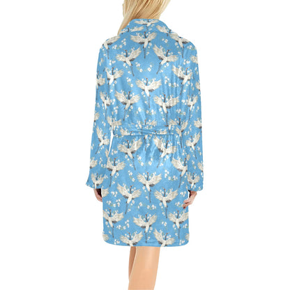Crane Pattern Print Design 03 Women's Fleece Robe