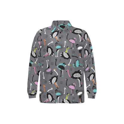 Ostrich Pattern Print Design 01 Long Sleeve Polo Shirt For Men's