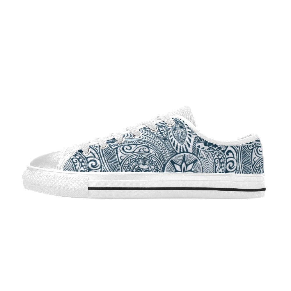 Samoan Pattern Print Design LKS306 Women's White Low Top Shoes