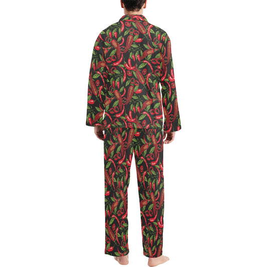 Chilli Pepper Pattern Print Design 02 Men's Long Pajama Set