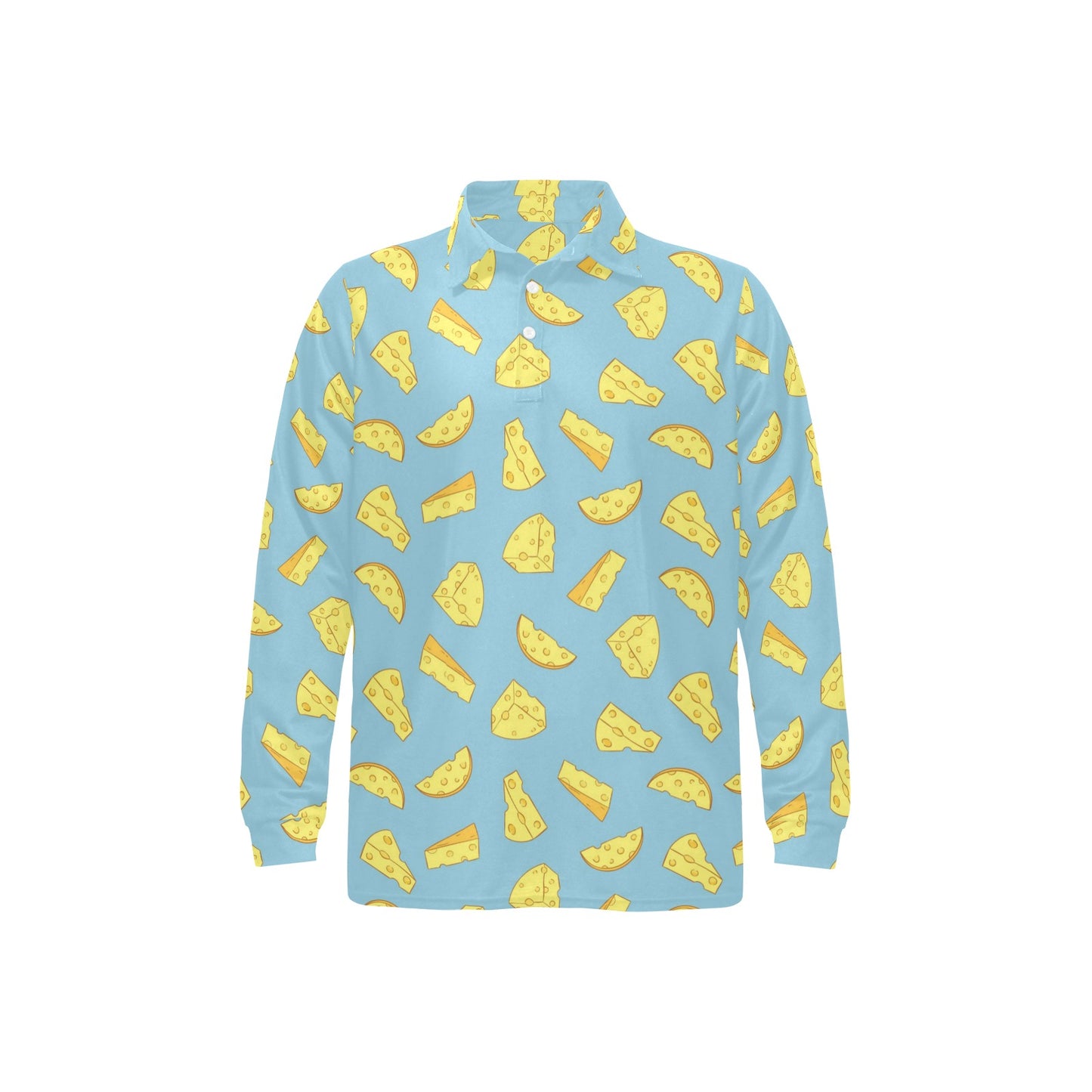 Cheese Pattern Print Design 04 Long Sleeve Polo Shirt For Men's