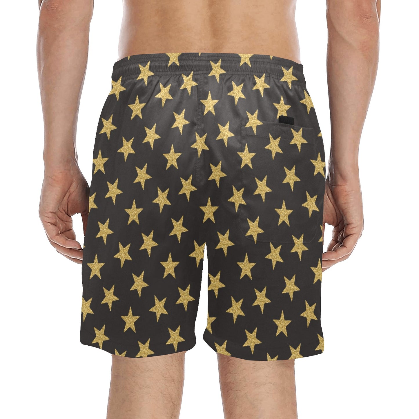 Star Gold Print Design LKS302 Men's Swim Trunks Beach Shorts