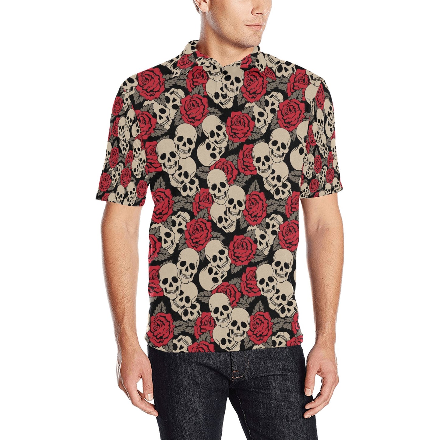 Skull And Roses Print Design LKS301 Men Polo Shirt