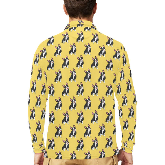 Boston Terrier Pattern Print Design 06 Long Sleeve Polo Shirt For Men's