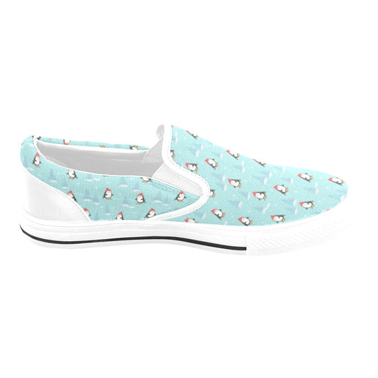 Ski Penguin Print Design LKS304 White Slip Ons Canvas Women's Shoes