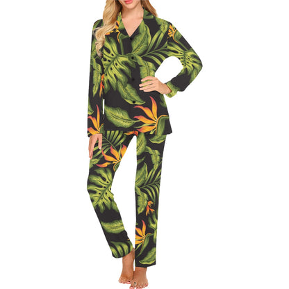 Bird Of Paradise Pattern Print Design BOP013 Women's Long Pajama Set