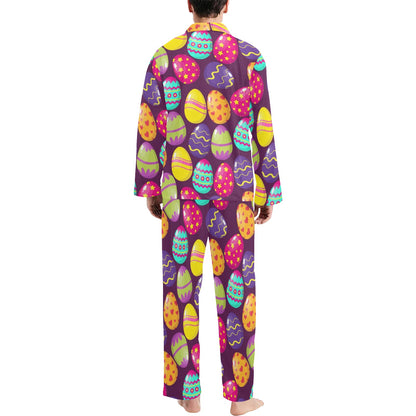 Easter Eggs Pattern Print Design RB04 Men's Long Pajama Set
