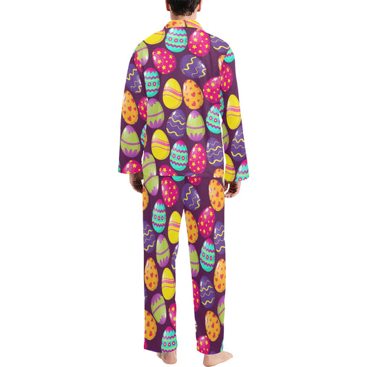Easter Eggs Pattern Print Design RB04 Men's Long Pajama Set