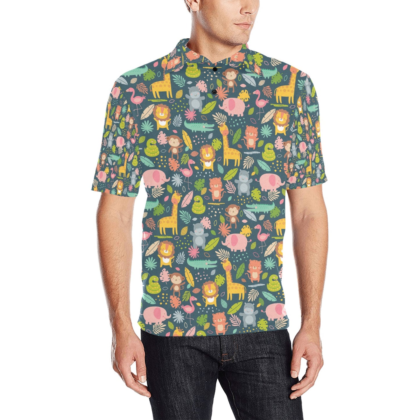Safari Animal Cartoon Print Design LKS305 Men Polo Shirt