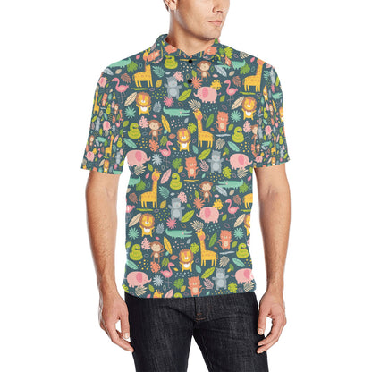Safari Animal Cartoon Print Design LKS305 Men Polo Shirt