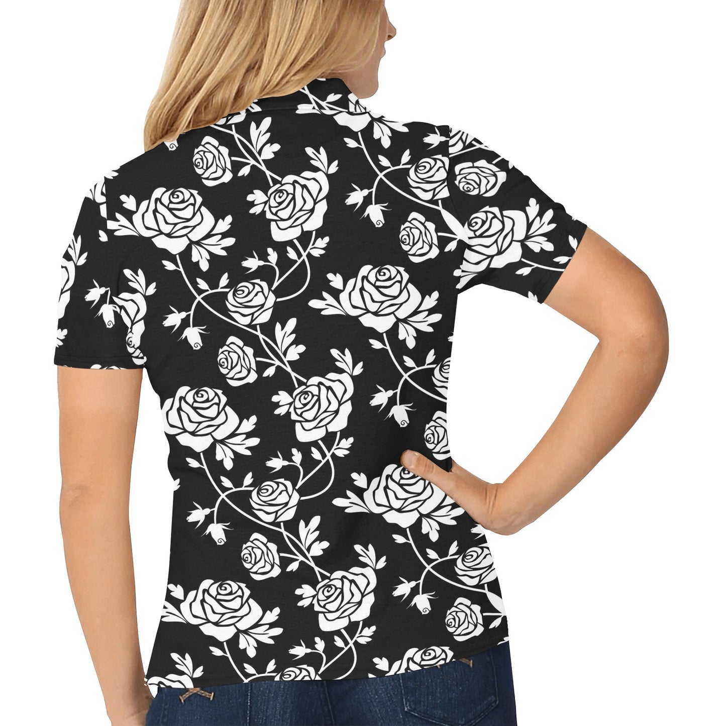 Rose Pattern Print Design RO013 Women's Polo Shirt