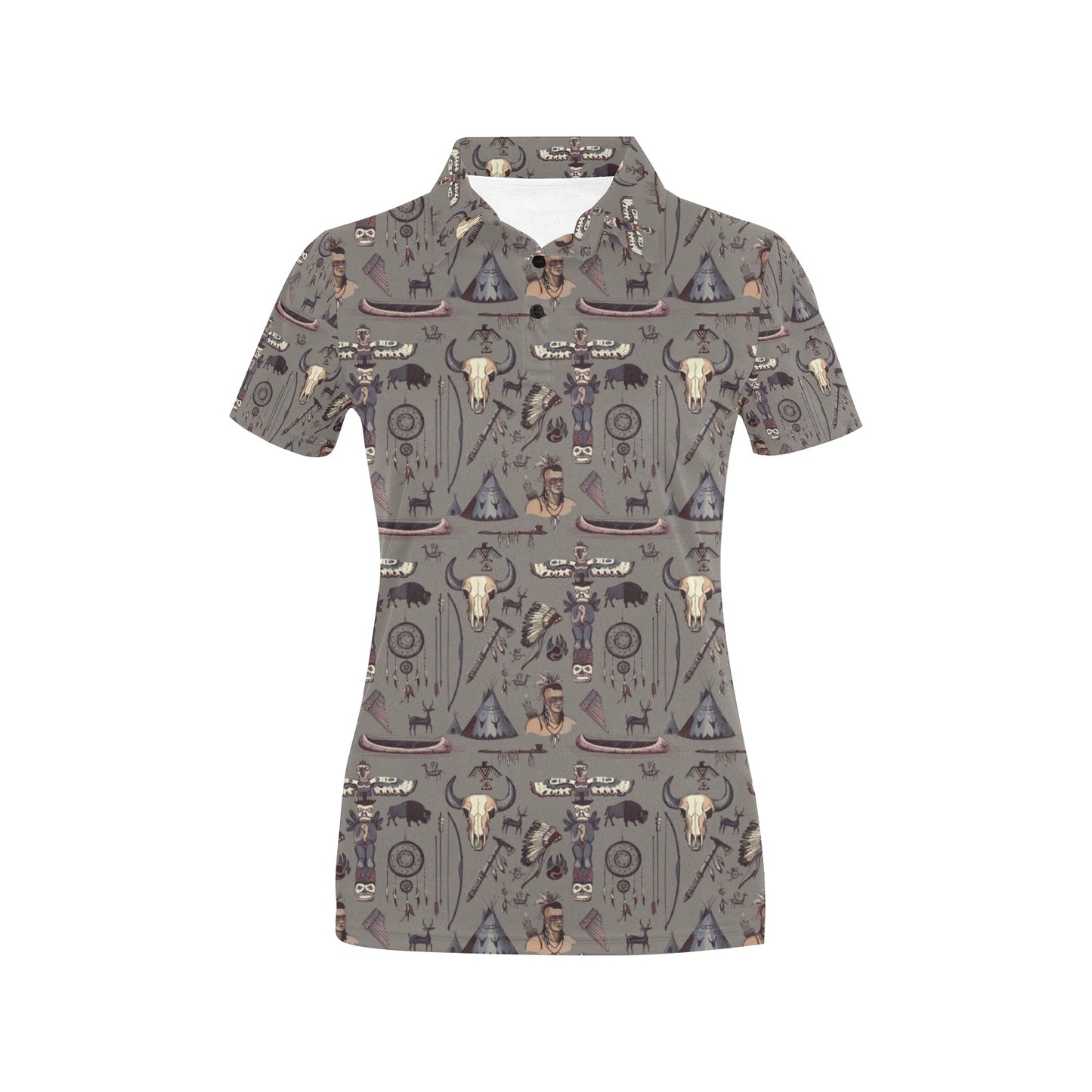 Native Indian life Design Print Women's Polo Shirt