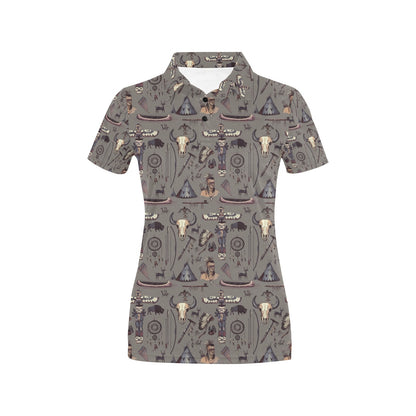 Native Indian life Design Print Women's Polo Shirt