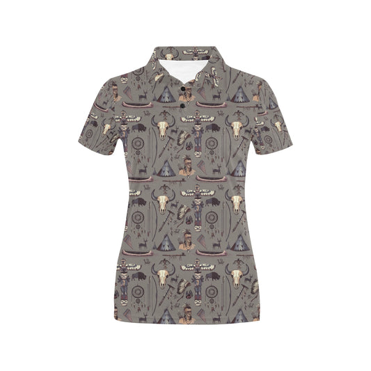 Native Indian life Design Print Women's Polo Shirt