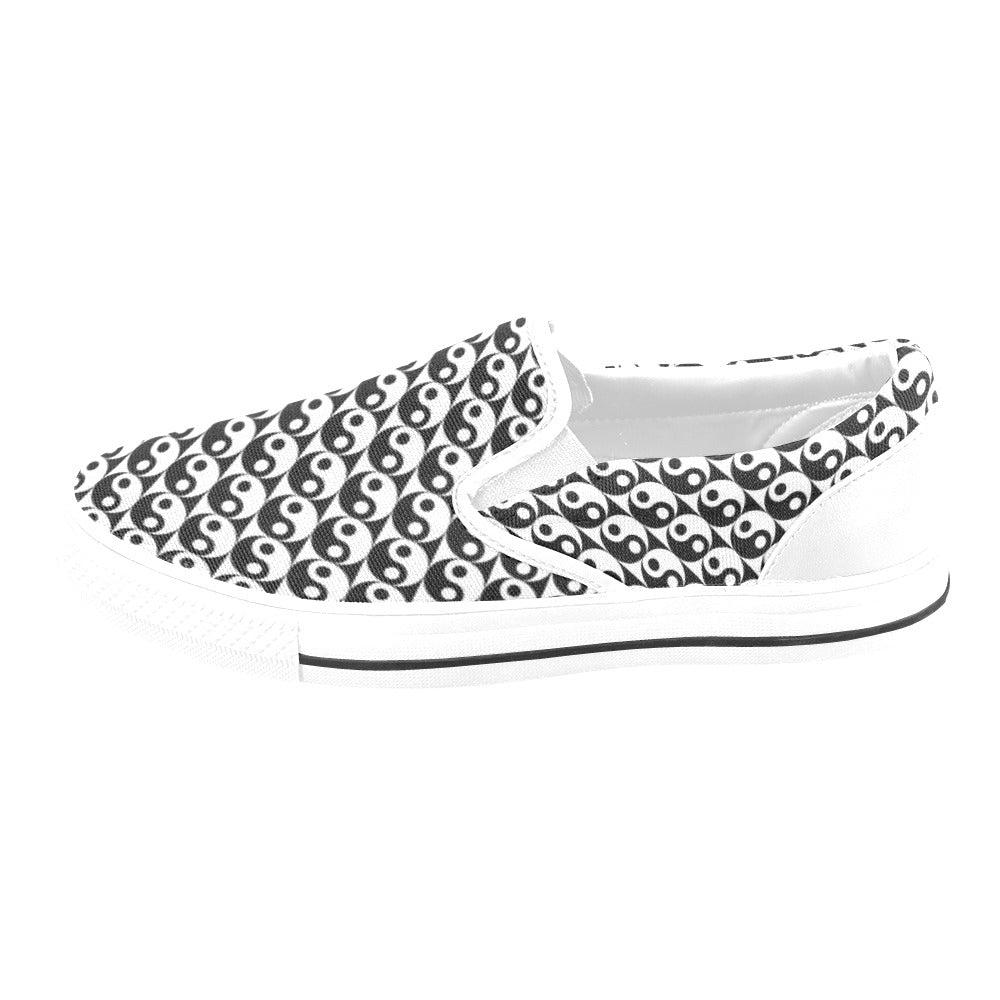 Yin Yang Print Design LKS304 White Slip Ons Canvas Women's Shoes