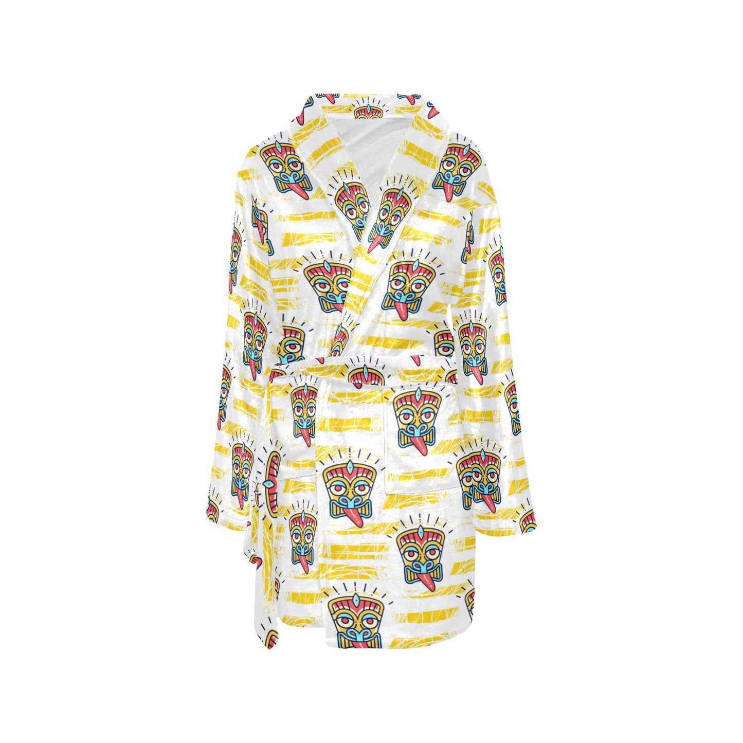 Tiki Smile Mask Print Pattern Women's Fleece Robe